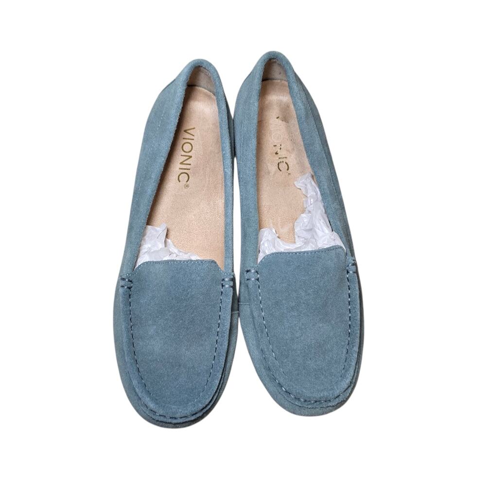 New Vionic Debbie Women's Size 7 Blue Suede Slip On Casual Comfort Loafers Shoes